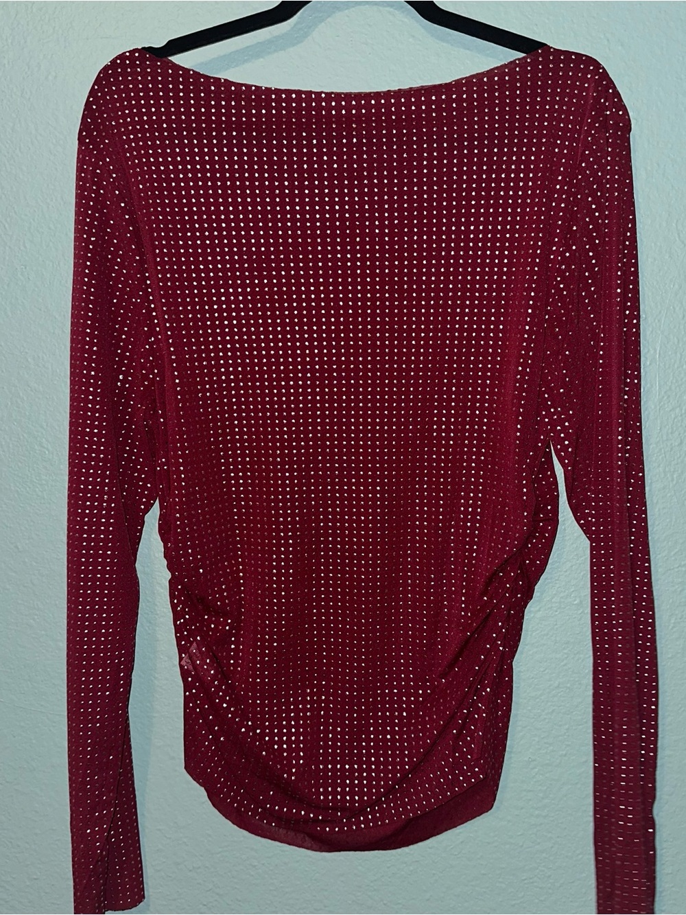 Semi sheer long sleeve top with rhinestone like detail y2k